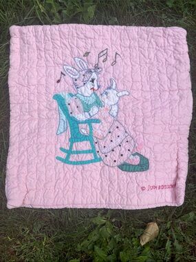 Judi boisson 1998 Pink Embroidered Bunny pillow case - vtg